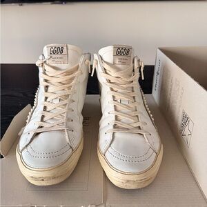 Golden Goose Limited Edition Slide Mid-Top Pearl Stud Sneakers